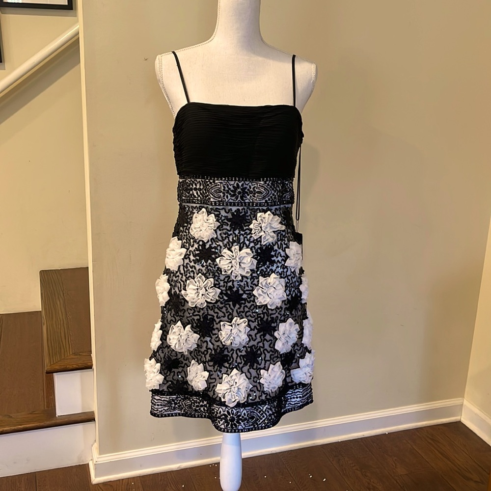 Sue Wong Black Dress with White Floral Appliqué